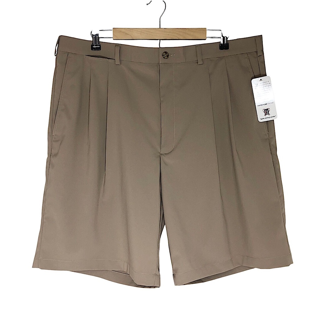 PGA Tour Mens Silver Mink (Tan) Comfort Stretch Double Pleated Golf Shorts Sz 40